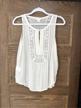 Anthropologie Meadow Rue Cream Textured Embroidered Sleeveless Blouse Size S